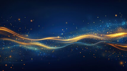 golden particles flow, dark blue backdrop, cosmic design, website header