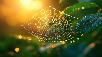 Dew-Kissed Web in Golden Light
