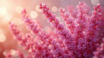 Wall Mural - Close-up view of delicate pink blossoms bathed in soft sunlight, creating a serene and romantic floral scene.