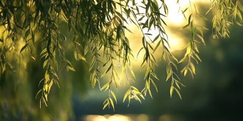 Wall Mural - willow tree leaves showcase the delicate beauty and intricate details of nature, highlighting the un