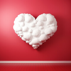 Poster - A white heart made of clouds is on a red wall