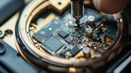Poster - Close-Up of Hand Assembling Electronic Circuit Board Components
