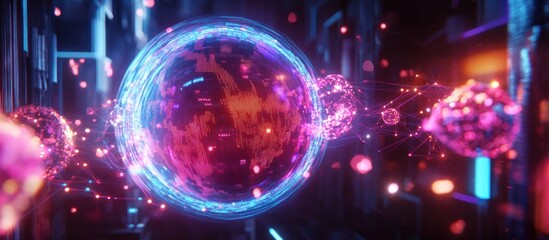 Wall Mural - glowing orbs connected by energy streams in a futuristic setting.