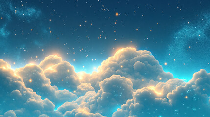 Wall Mural - celestial dreamscape: a breathtaking vista of fluffy clouds illuminated by a warm, ethereal glow, se