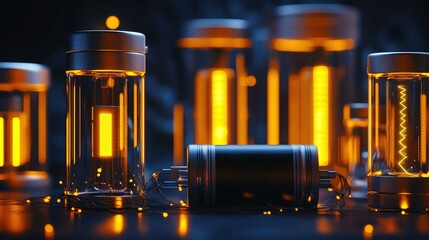 Poster - Futuristic Energy Storage Solutions with Glowing Elements at Night