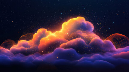 Wall Mural - cosmic nebula: a vibrant, otherworldly nebula glows with fiery orange and deep purple hues, illumina