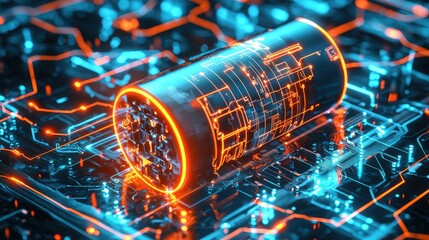 Poster - Futuristic Technology Concept with Neon Circuits and Cylinder Design