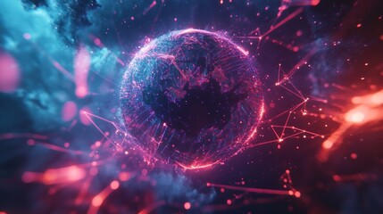 Wall Mural - abstract glowing digital earth with network connections.