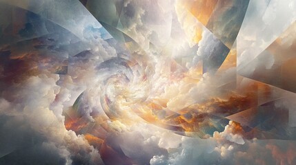 Wall Mural - abstract swirling cloudscape with geometric light.