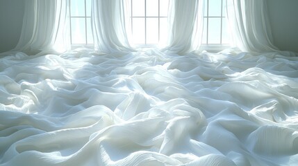 Wall Mural - White fabric flows floor, window.