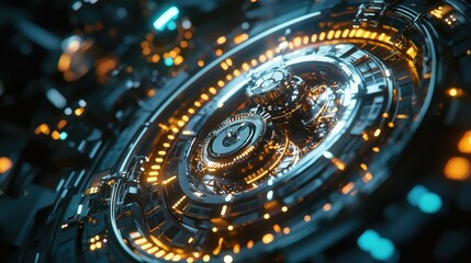 Poster - Futuristic Abstract Technology Circle with Glowing Orange Accents