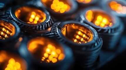 Poster - Illuminated Technology Components with Warm Glow in Close-Up View