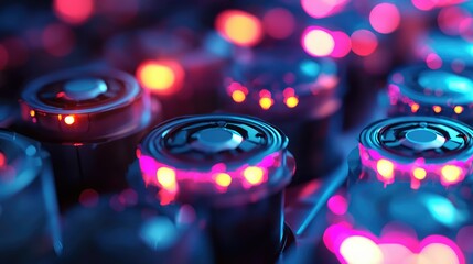 Poster - Colorful LED Lights Illuminating Battery Cells in Abstract Composition