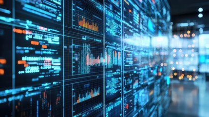 Poster - Data Visualization Wall with Digital Charts and Analytics Display