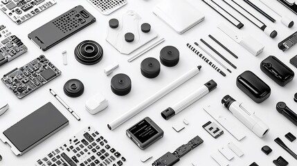 Poster - Flat lay of disassembled tech components.