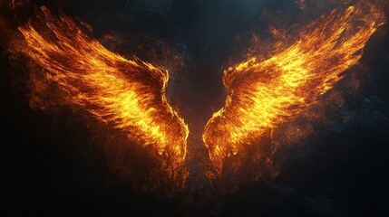 Wall Mural - Flamed Wings on a Black Background