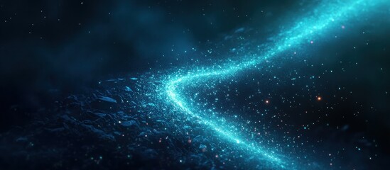 glowing blue energy trail in dark space.