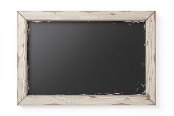 Poster - Rustic wooden frame with blank blackboard centered on white background.