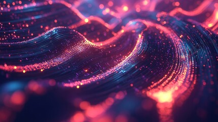 Wall Mural - abstract glowing particle wave, vibrant red and blue.
