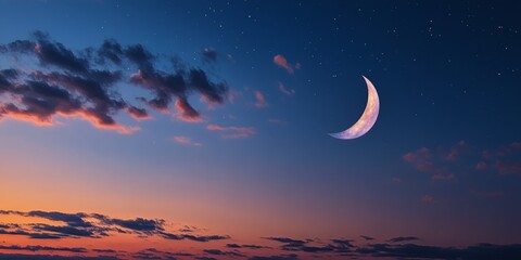 Wall Mural - Evening sky with the captivating star of the moon, where the celestial star of the moon shines brightly, creating a serene and enchanting atmosphere during twilight.