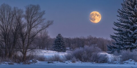 Wall Mural - A nearly full moon illuminates the clear winter night, casting a serene glow that enhances the beauty of the tranquil winter night sky. Enjoy the charm of the almost moon in winter.