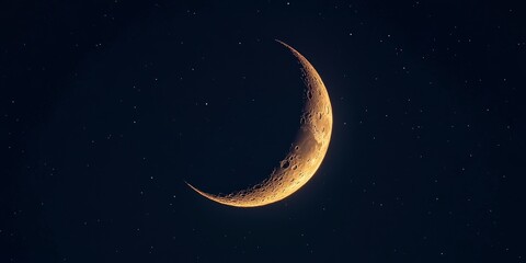 Wall Mural - Crescent moon against a dark backdrop, highlighting the beauty of the crescent moon in the evening sky. This crescent moon creates a serene atmosphere in its quiet elegance.