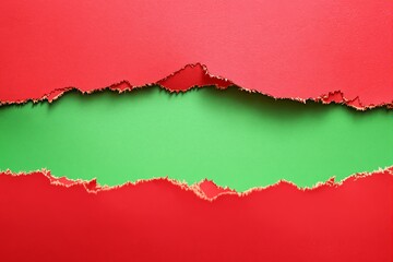 Poster - Torn red paper revealing green background in center for design or presentation layout.
