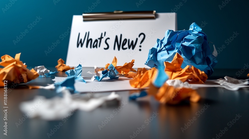 What's New? Brainstorming and crumpled paper signifying new ideas and ...