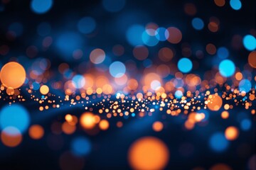Poster - Abstract bokeh effect with vibrant orange and blue glowing light particles on a dark background.