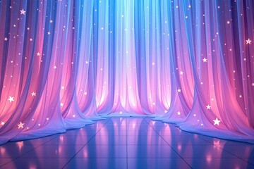 Poster - Elegant curtain background with gradient colors and glowing stars for presentations.