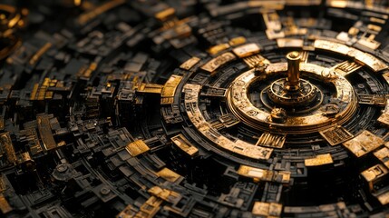 Poster - Intricate Black and Gold Abstract Design with Geometric Patterns