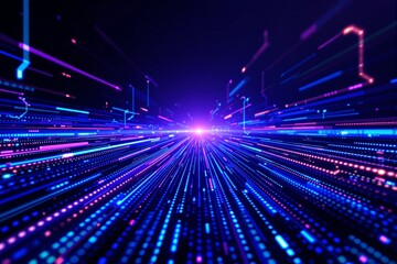 Poster - futuristic abstract digital light streaks on a dark background.