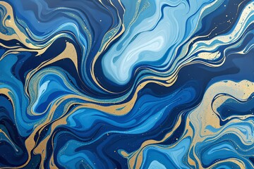 Poster - Abstract blue and gold swirled texture with fluid pattern on a dark background.