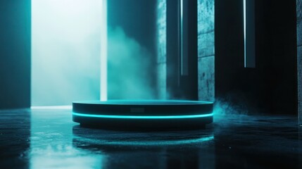 Poster - Futuristic Platform Glowing In Dark Hallway