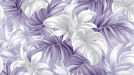 Wall Mural - lavender and white tropical leaf seamless pattern, textile design, vibrant background
