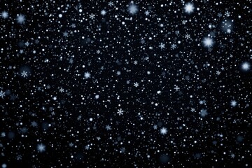 Poster - Snowflakes against a dark background with glowing light particles, creating a winter-themed texture concept.