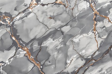 Poster - Abstract marbled pattern with gray tones and gold veins on a smooth surface background.