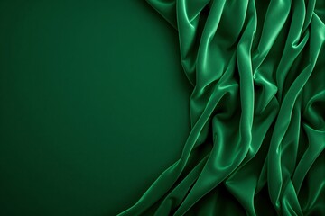Aufkleber - Green silk fabric draped on plain background.