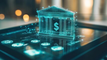 Poster - Digital Bank Hologram Displays Online Finance Transactions