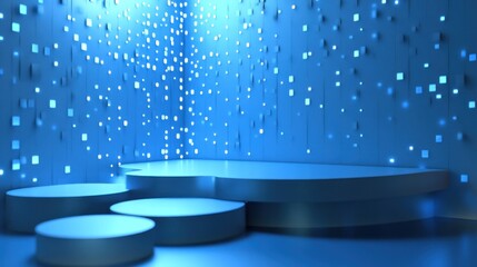 Poster - Abstract Blue Platform with Glowing Square Background