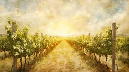 Poster - Serene Vineyard Pathway At Golden Hour