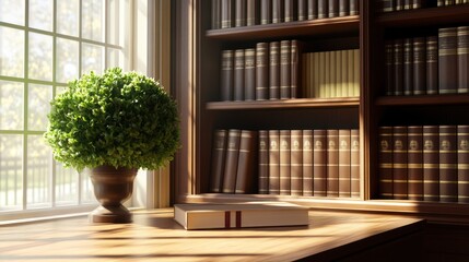 Poster - Sunlit Study Nook With Books And Plant