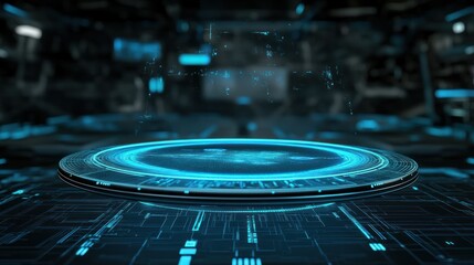 Aufkleber - Futuristic Circular Platform with Blue Digital Interface
