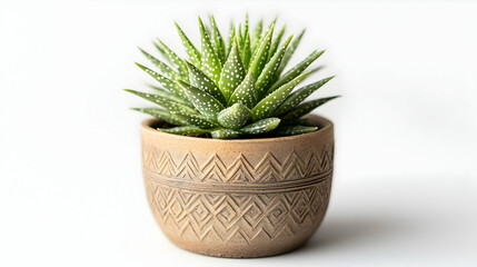 Wall Mural - small potted succulent plant, studio shot, white background, home decor