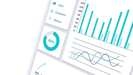 Landing Business Website with Statistical Infographics (Graph, Chart and Diagrams). Navigating Professional Dashboard of Web Page In 3D Perspective. Online Business Performance, Statistics and Success