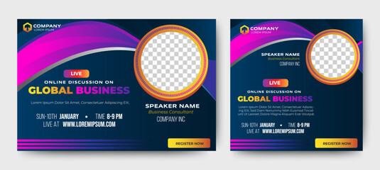 Poster - Global Business Solution live conference webinar banner template. website page and social media post template. vector