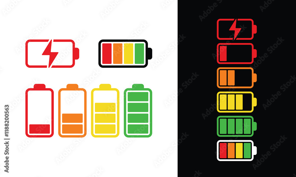 Set of Battery Charging Icon Vector Template. Battery Charge Indicator ...