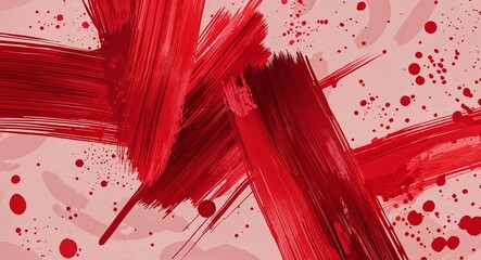 abstract red brushstrokes with random splatters on a soft red pattern background