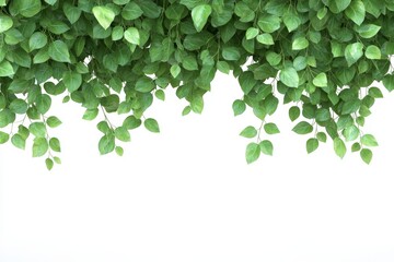 Wall Mural - Lush green foliage, leaves cascading down, isolated on white background.