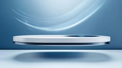 Poster - White Oval Platform Floating Above Blue Background